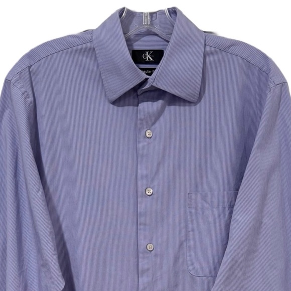 CK Calvin Klein Regular Fit Pinstripe Button Front Cotton Shirt - Picture 3 of 6